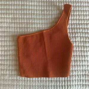 Babaton Vibrant Orange Ribbed Knit Top